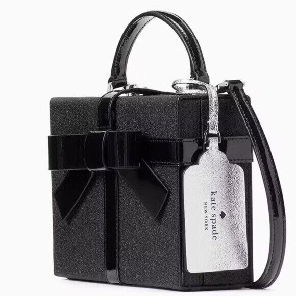 Kate Spade Wrapping Party Gift Box Glittering Crossbody Handbag Black - Picture 3 of 14